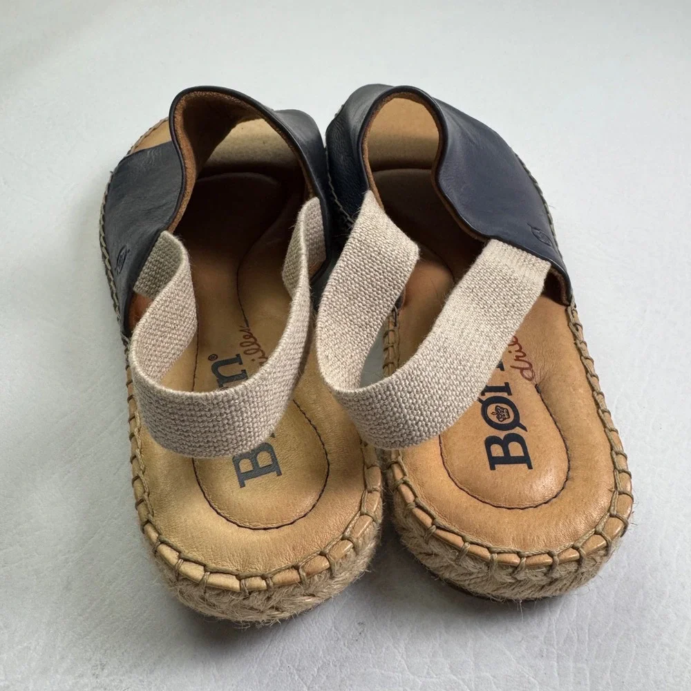 Born Drilles Navy Blue Leather Espadrille Slingback Sandals Womens 9M BR0005434